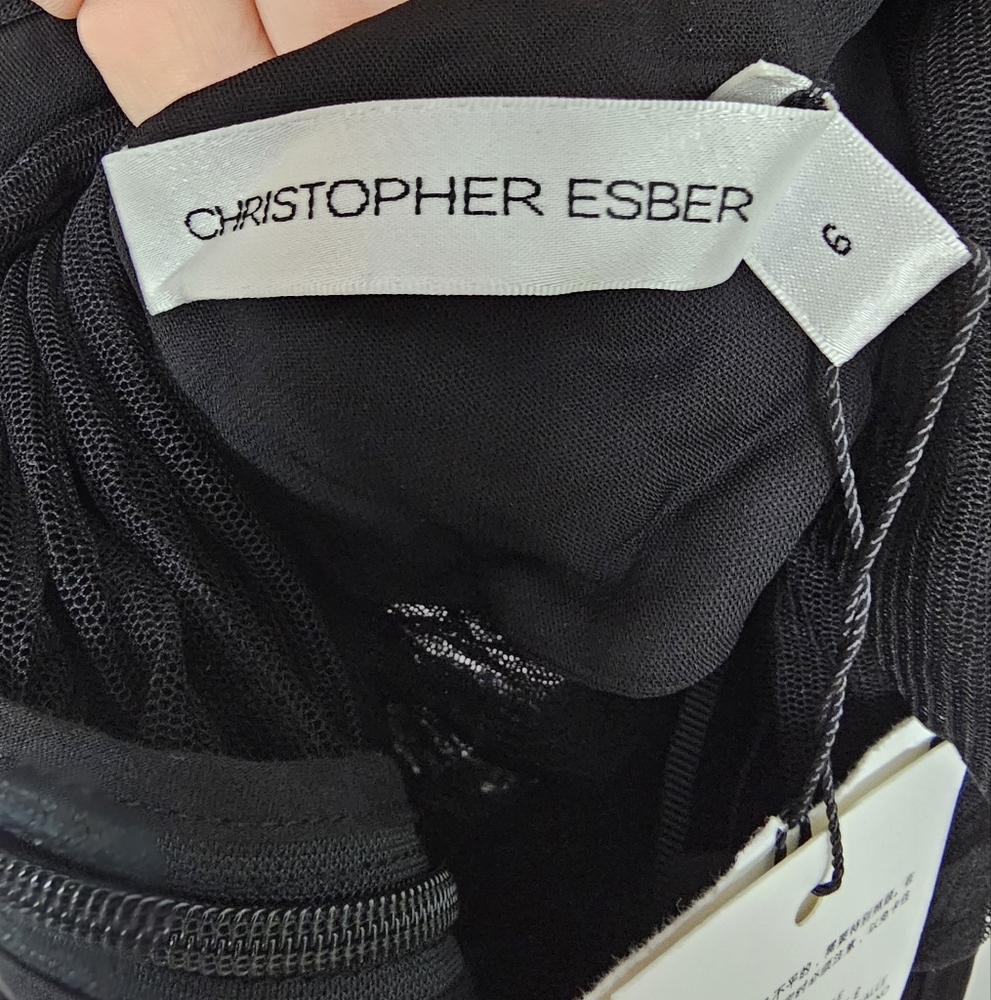 Christopher Esber Semblance Tulle Overlay Mini Dress Black Mesh Size 6 N… - Picture 10 of 12
